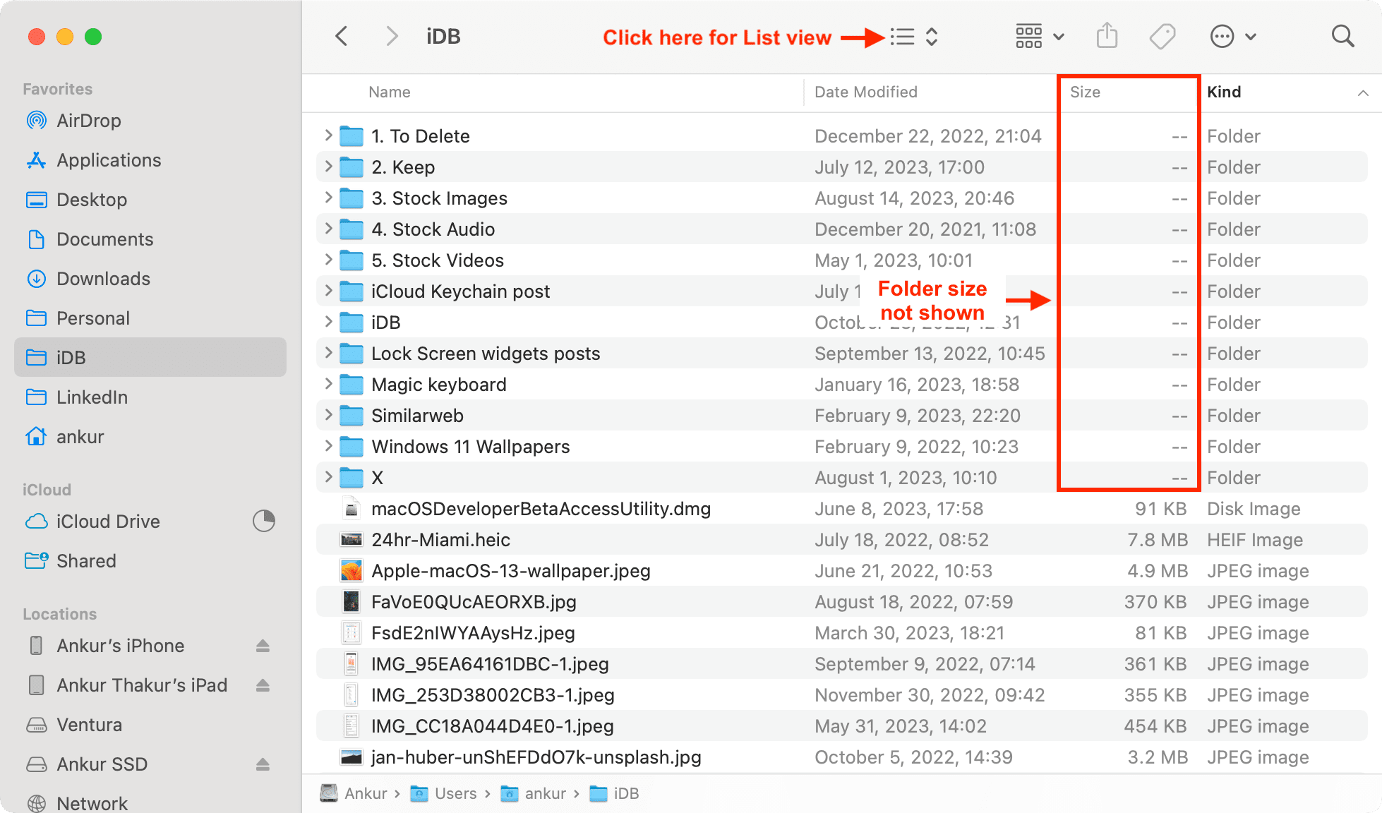 Folder size not showing in Finder