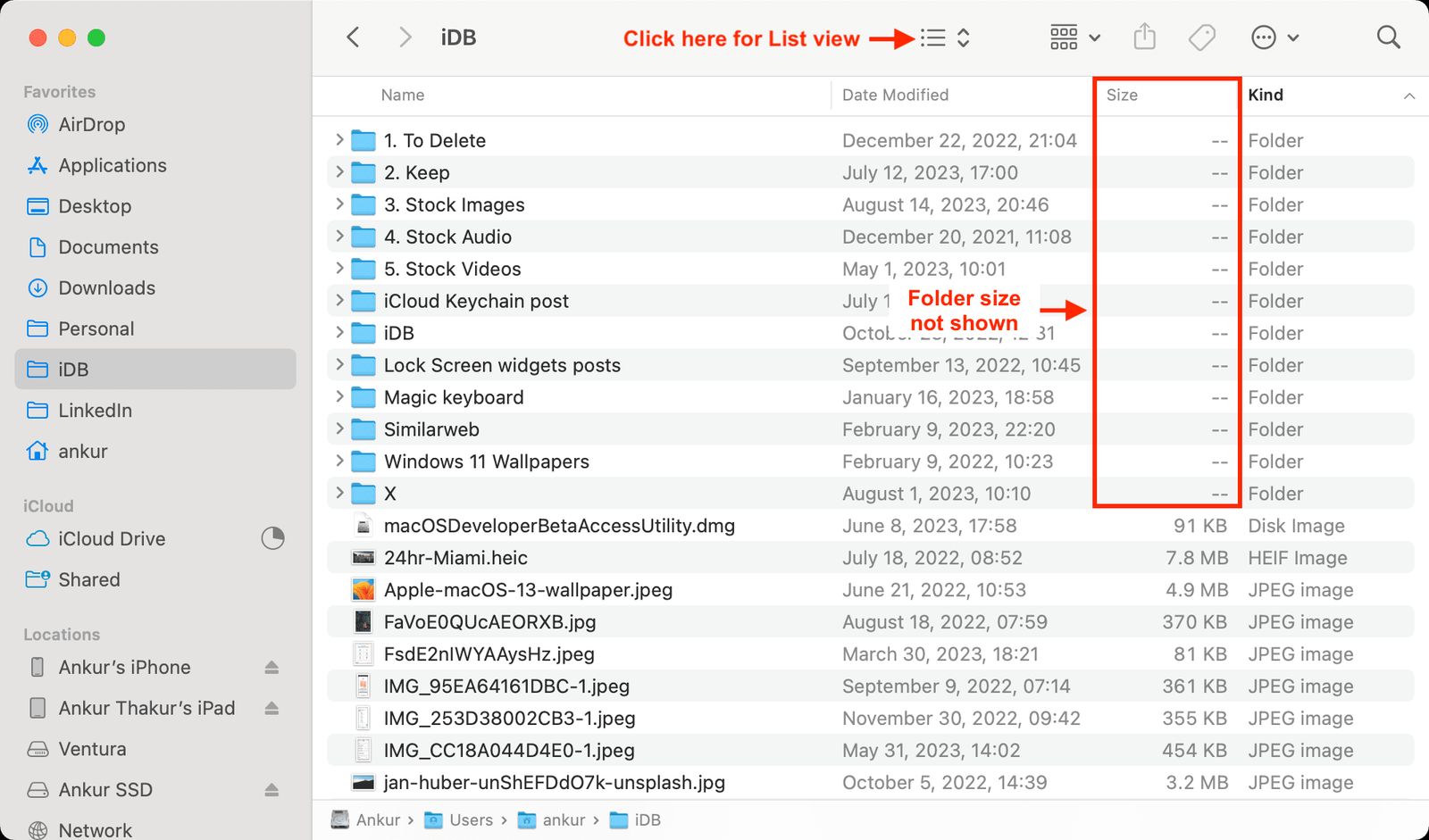 Folder size not showing in Finder